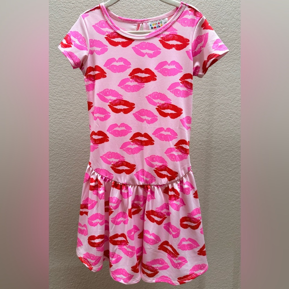 SOLD Dot Dot Smile Pink and Red Lips Print Dress